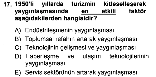 Turizm Sosyolojisi 2012-2013 Ara Sınav - 17. soru
