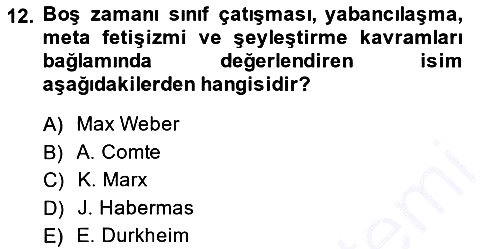 Turizm Sosyolojisi 2013-2014 Ara Sınav - 12. soru
