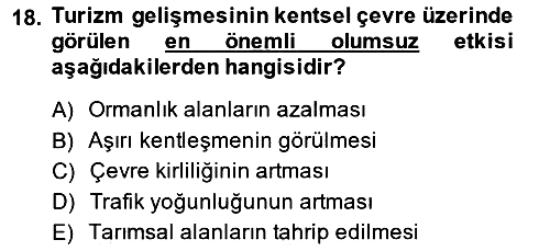 Turizm Sosyolojisi 2013-2014 Ara Sınav - 18. soru