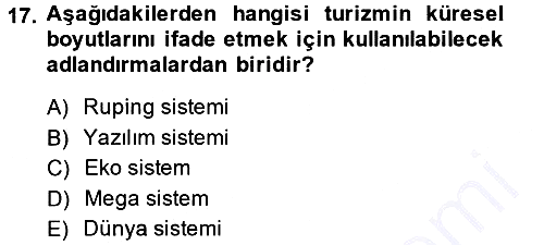 Turizm Sosyolojisi 2014-2015 Ara Sınav - 17. soru
