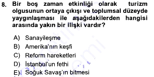 Turizm Sosyolojisi 2015-2016 Ara Sınav - 8. soru