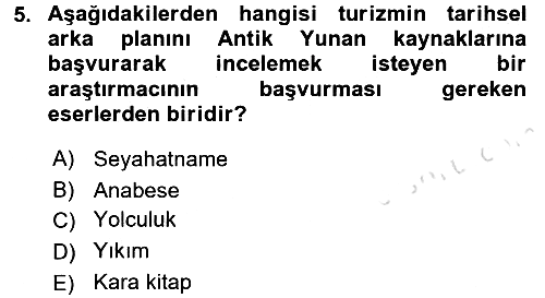 Turizm Sosyolojisi 2017-2018 Ara Sınav - 5. soru