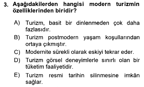 Turizm Sosyolojisi 2021-2022 Ara Sınav - 3. soru