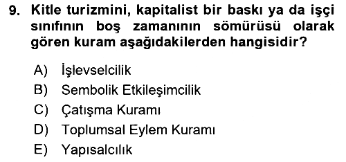 Turizm Sosyolojisi 2021-2022 Ara Sınav - 9. soru