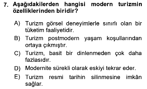 Turizm Sosyolojisi 2022-2023 Ara Sınav - 7. soru