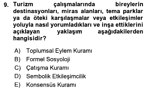 Turizm Sosyolojisi 2023-2024 Ara Sınav - 9. soru