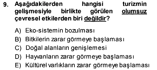 Turizm Sosyolojisi 2013-2014 Dönem Sonu Sınavı - 9. soru