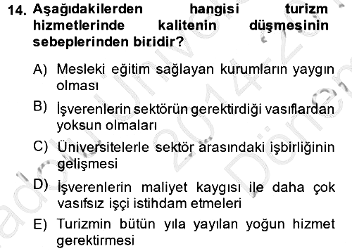 Turizm Sosyolojisi 2014-2015 Dönem Sonu Sınavı - 14. soru
