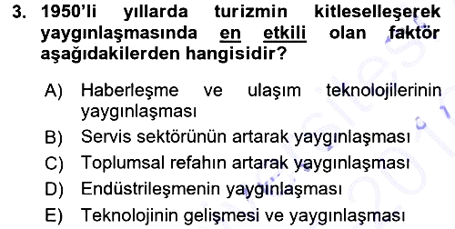 Turizm Sosyolojisi 2015-2016 Dönem Sonu Sınavı - 3. soru