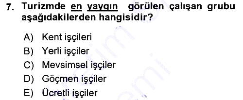 Turizm Sosyolojisi 2015-2016 Dönem Sonu Sınavı - 7. soru