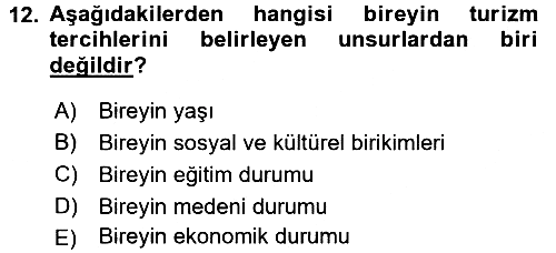 Turizm Sosyolojisi 2015-2016 Dönem Sonu Sınavı - 12. soru