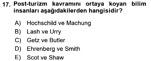 Turizm Sosyolojisi 2015-2016 Dönem Sonu Sınavı - 17. soru