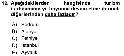 Turizm Sosyolojisi 2016-2017 Dönem Sonu Sınavı - 12. soru