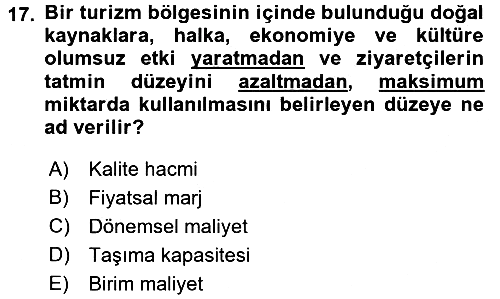 Turizm Sosyolojisi 2016-2017 Dönem Sonu Sınavı - 17. soru