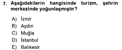 Turizm Sosyolojisi 2017-2018 Dönem Sonu Sınavı - 7. soru
