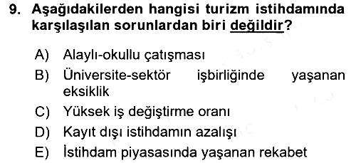 Turizm Sosyolojisi 2017-2018 Dönem Sonu Sınavı - 9. soru