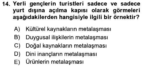 Turizm Sosyolojisi 2017-2018 Dönem Sonu Sınavı - 14. soru