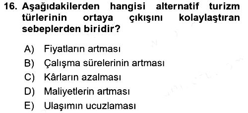 Turizm Sosyolojisi 2017-2018 Dönem Sonu Sınavı - 16. soru