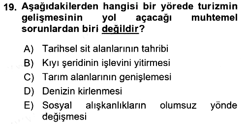 Turizm Sosyolojisi 2017-2018 Dönem Sonu Sınavı - 19. soru