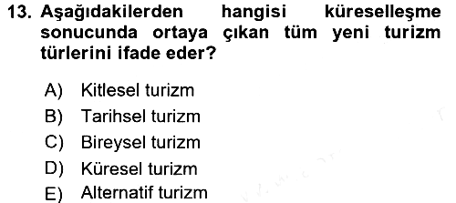 Turizm Sosyolojisi 2015-2016 Tek Ders Sınavı - 13. soru