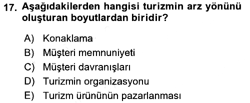 Turizm Sosyolojisi 2015-2016 Tek Ders Sınavı - 17. soru