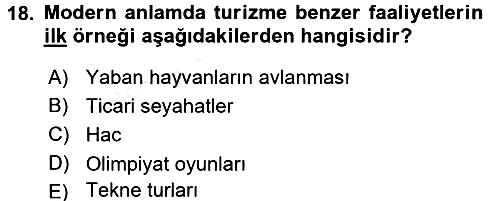 Turizm Sosyolojisi 2015-2016 Tek Ders Sınavı - 18. soru