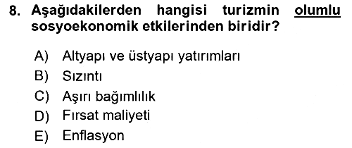 Turizm Sosyolojisi 2020-2021 Yaz Okulu Sınavı - 8. soru