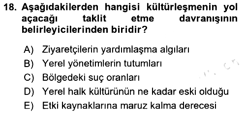 Turizm Sosyolojisi 2020-2021 Yaz Okulu Sınavı - 18. soru