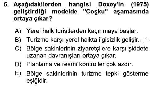 Turizm Sosyolojisi 2024-2025 Yaz Okulu Sınavı - 5. soru