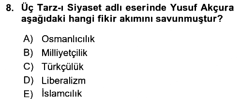 Türk Siyasal Hayatı 2017-2018 3 Ders Sınavı - 8. soru