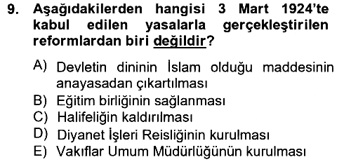 Türk Siyasal Hayatı 2012-2013 Ara Sınav - 9. soru