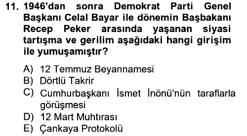 Türk Siyasal Hayatı 2012-2013 Ara Sınav - 11. soru