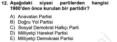 Türk Siyasal Hayatı 2012-2013 Ara Sınav - 12. soru