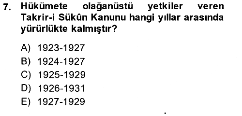 Türk Siyasal Hayatı 2014-2015 Ara Sınav - 7. soru
