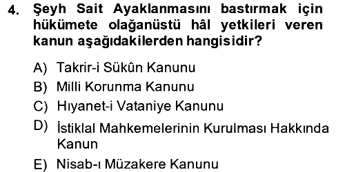 Türk Siyasal Hayatı 2013-2014 Dönem Sonu Sınavı - 4. soru