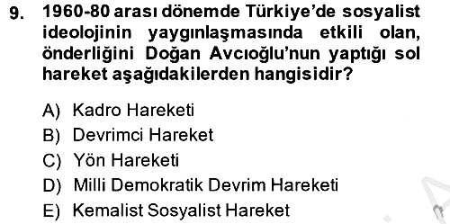 Türk Siyasal Hayatı 2013-2014 Dönem Sonu Sınavı - 9. soru