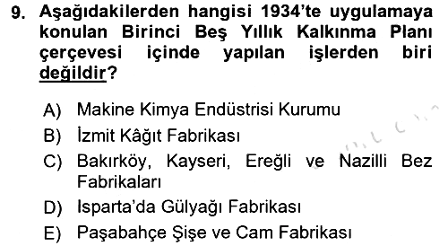 Türk Siyasal Hayatı 2016-2017 Dönem Sonu Sınavı - 9. soru