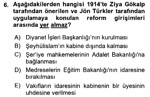 Türk Siyasal Hayatı 2023-2024 Dönem Sonu Sınavı - 6. soru