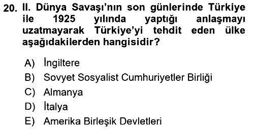 Türk Siyasal Hayatı 2024-2025 Dönem Sonu Sınavı - 20. soru