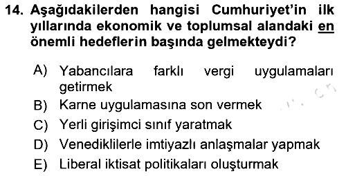 Türk Siyasal Hayatı 2020-2021 Yaz Okulu Sınavı - 14. soru