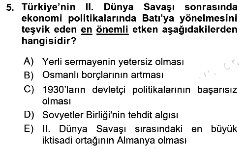 Türk Siyasal Hayatı 2024-2025 Yaz Okulu Sınavı - 5. soru