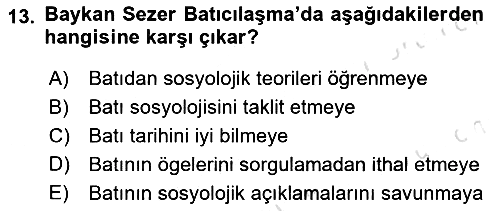Türk Sosyologları 2018-2019 3 Ders Sınavı - 13. soru