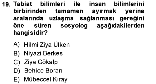Türk Sosyologları 2013-2014 Ara Sınav - 19. soru