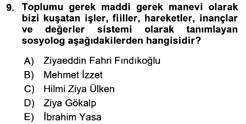 Türk Sosyologları 2016-2017 Ara Sınav - 9. soru