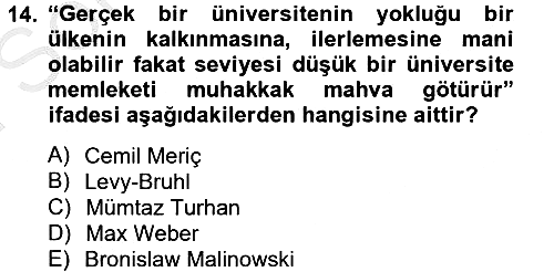 Türk Sosyologları 2012-2013 Dönem Sonu Sınavı - 14. soru
