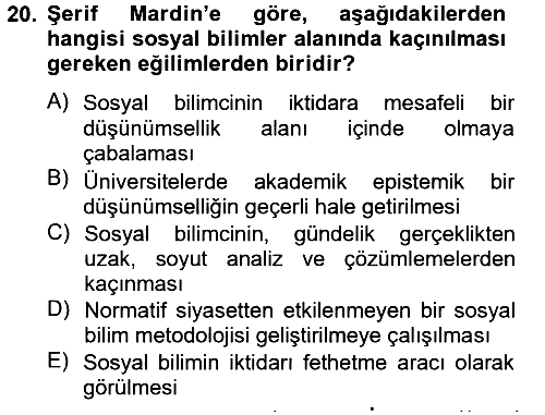 Türk Sosyologları 2012-2013 Dönem Sonu Sınavı - 20. soru