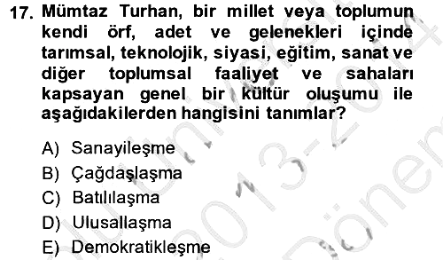 Türk Sosyologları 2013-2014 Dönem Sonu Sınavı - 17. soru