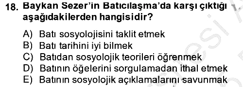 Türk Sosyologları 2014-2015 Dönem Sonu Sınavı - 18. soru