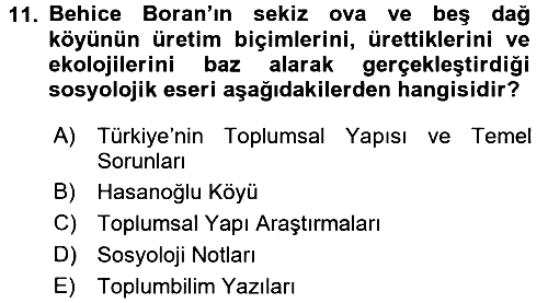 Türk Sosyologları 2015-2016 Dönem Sonu Sınavı - 11. soru