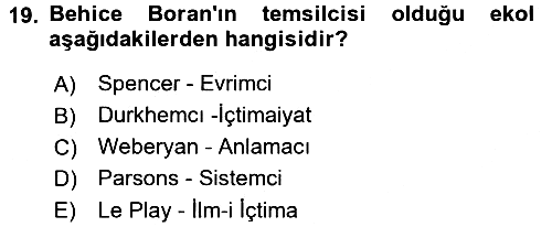 Türk Sosyologları 2017-2018 Dönem Sonu Sınavı - 19. soru